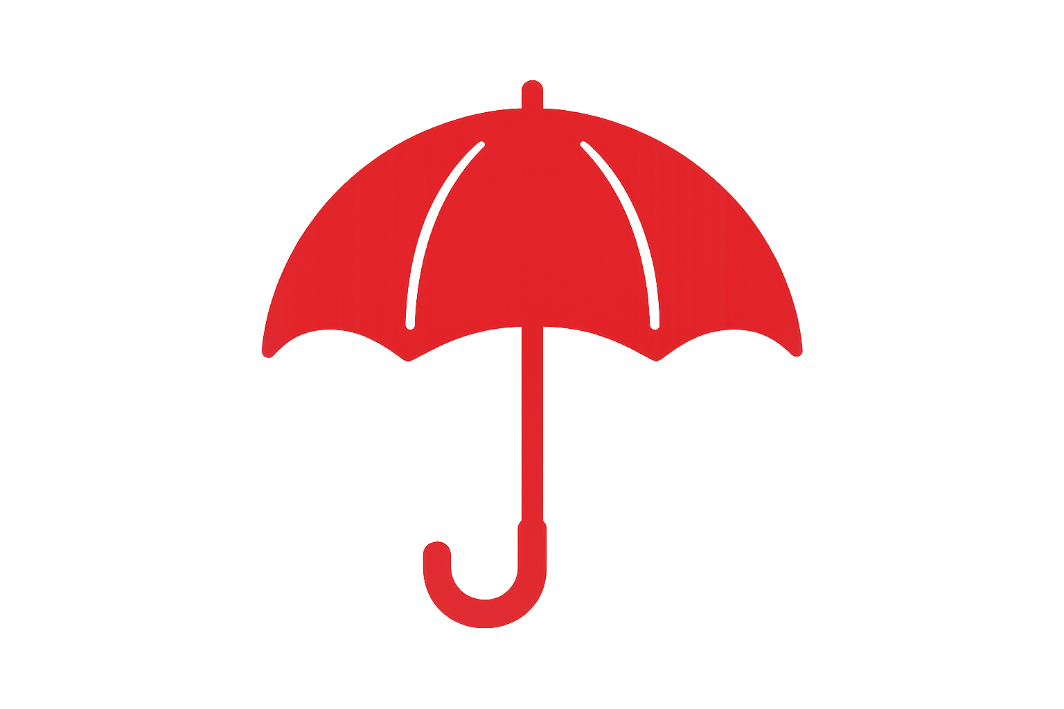 A red opened umbrella icon with clean, simple design featuring a fully opened umbrella in red color with modern professional styling